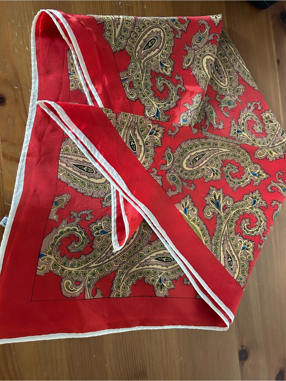 Red Vintage Paisley Silk-Feel Neck Scarf - Made in Japan